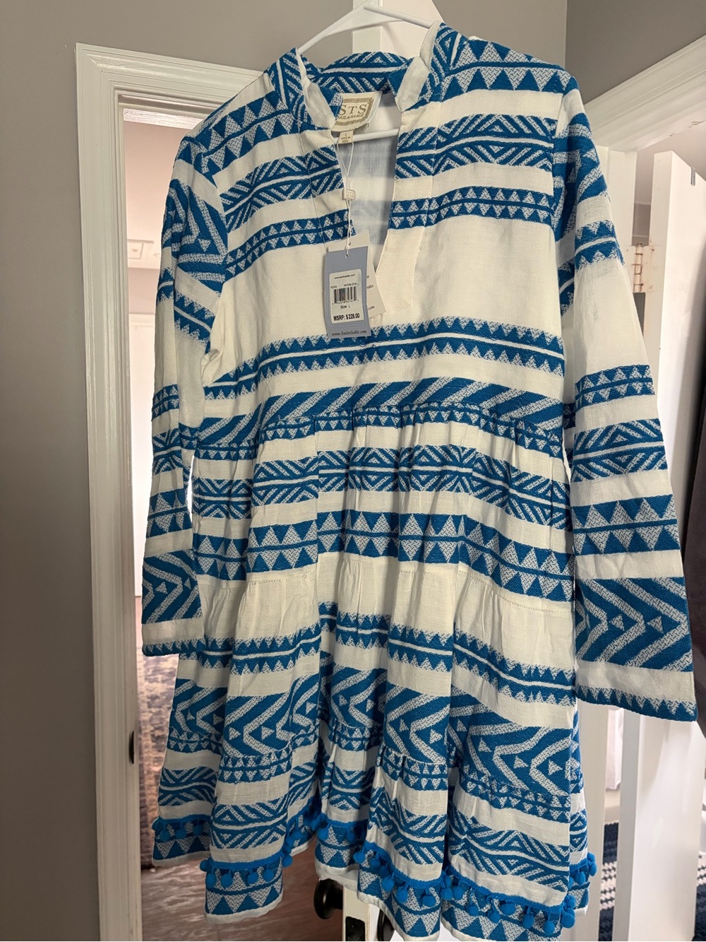 STS Capri Blue and White Tunic fit and flare Dress